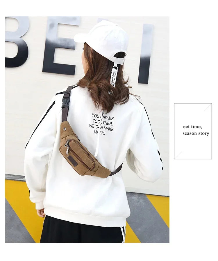 New Sports Waist Packs Casual Canvas Hidden Anti-theft Chest Bags Body Running for Men Women Tourist Cycle Crossbody Bag Pocket