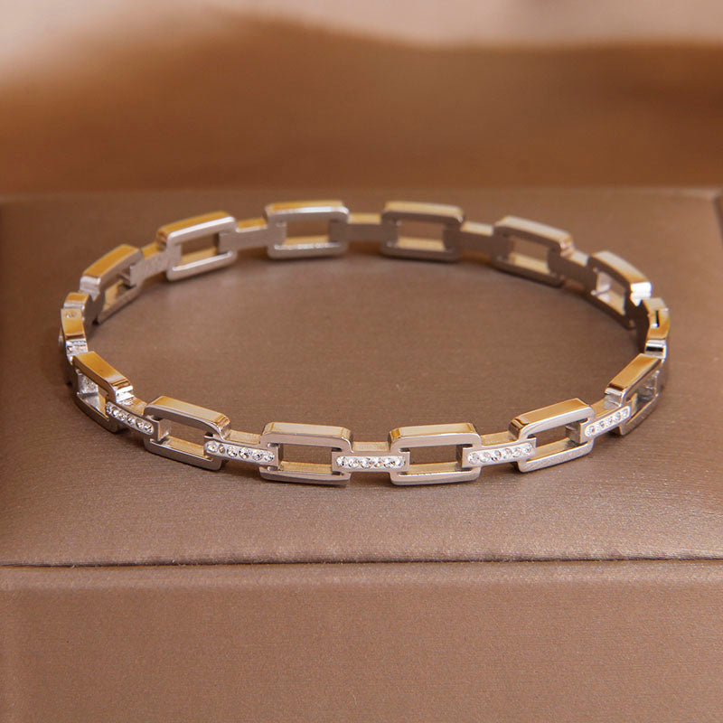 Classic Stainless Steel Hollow Geometric Charm Bracelet for Women Crystal Bracelets Rust-proof Wrist Jewelry Gift Party