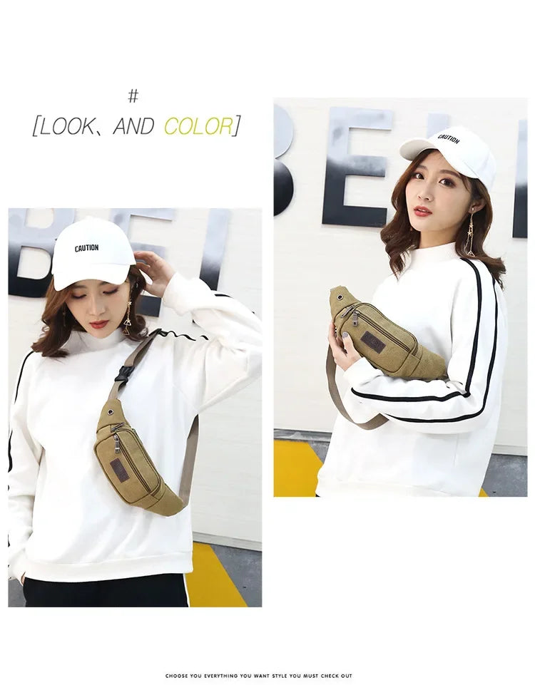 New Sports Waist Packs Casual Canvas Hidden Anti-theft Chest Bags Body Running for Men Women Tourist Cycle Crossbody Bag Pocket