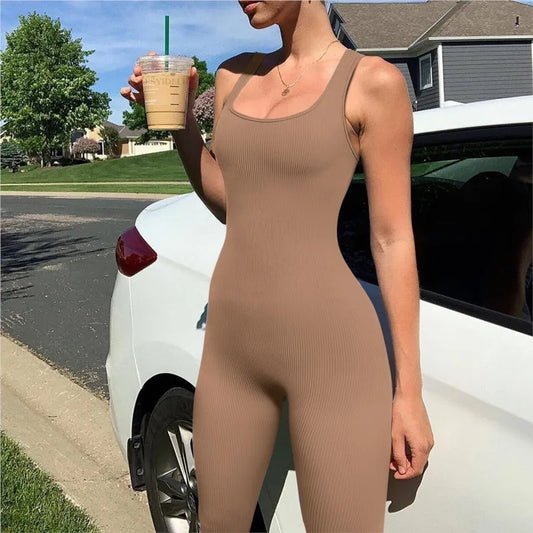 Pencil Jumpsuit Women's All-Season Casual Fitness Sports Jumpsuit Sleeveless Slim Sportswear All-in-One Jumpsuit Outfit