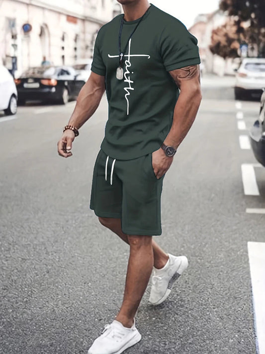 Summer Outdoor Street Fashion Men's T-shirts Everyday Casual Men's Athletic Shorts T-shirts And Drawstring Shorts Men's Sets
