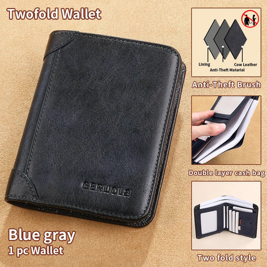 Mens Wallet  Genuine Leather RFID Blocking Card Holders Cowhide Trifold wallets for men GIFT Festival gifts