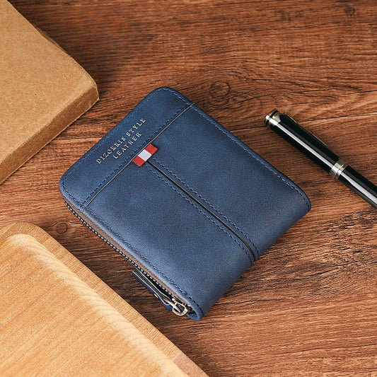 Men's Wallet Made of PU Wax Oil Skin Purse for Men Coin Purse Short Male Card Holder Wallets Zipper Around Money Coin Purse