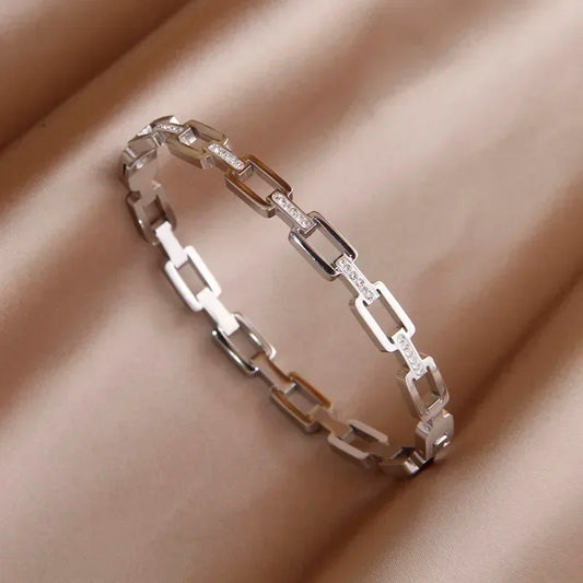 Classic Stainless Steel Hollow Geometric Charm Bracelet for Women Crystal Bracelets Rust-proof Wrist Jewelry Gift Party