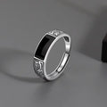 Trendy 925 Sterling Silver Ring for Men Jewelry Black Rectangle Retro Dragon Pattern Ring Male Open Rings Finger Accessories