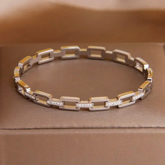 Classic Stainless Steel Hollow Geometric Charm Bracelet for Women Crystal Bracelets Rust-proof Wrist Jewelry Gift Party