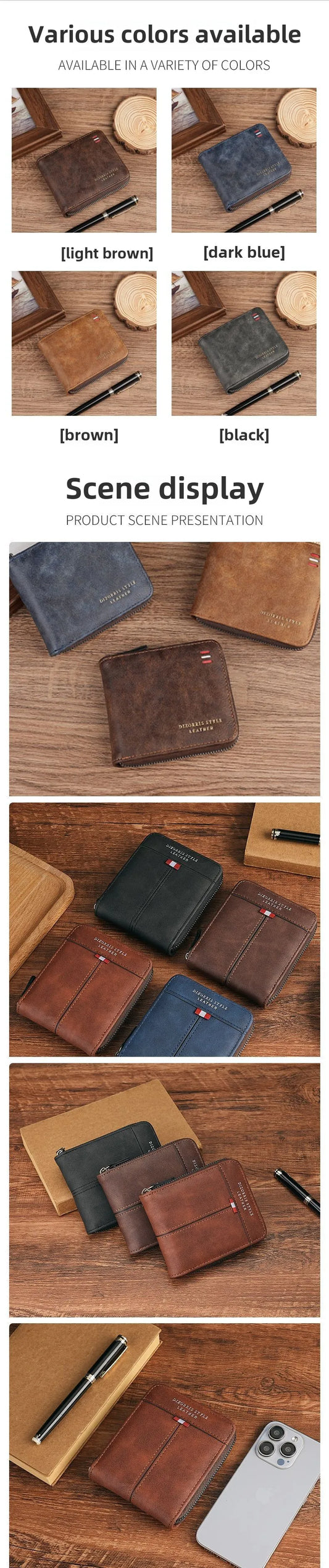 Men's Wallet Made of PU Wax Oil Skin Purse for Men Coin Purse Short Male Card Holder Wallets Zipper Around Money Coin Purse