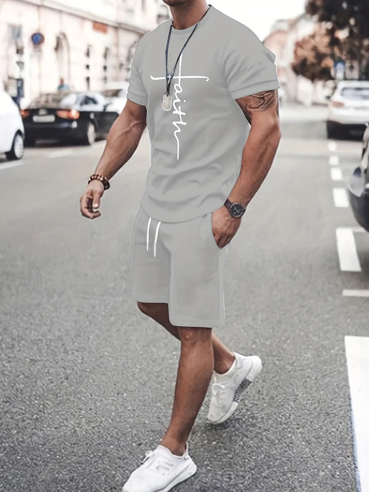 Summer Outdoor Street Fashion Men's T-shirts Everyday Casual Men's Athletic Shorts T-shirts And Drawstring Shorts Men's Sets