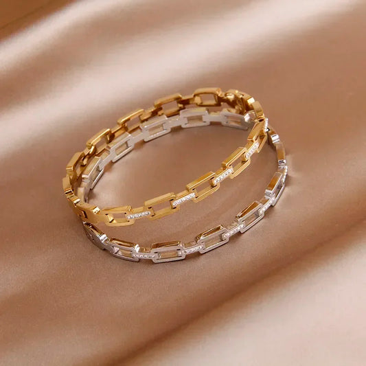 Classic Stainless Steel Hollow Geometric Charm Bracelet for Women Crystal Bracelets Rust-proof Wrist Jewelry Gift Party