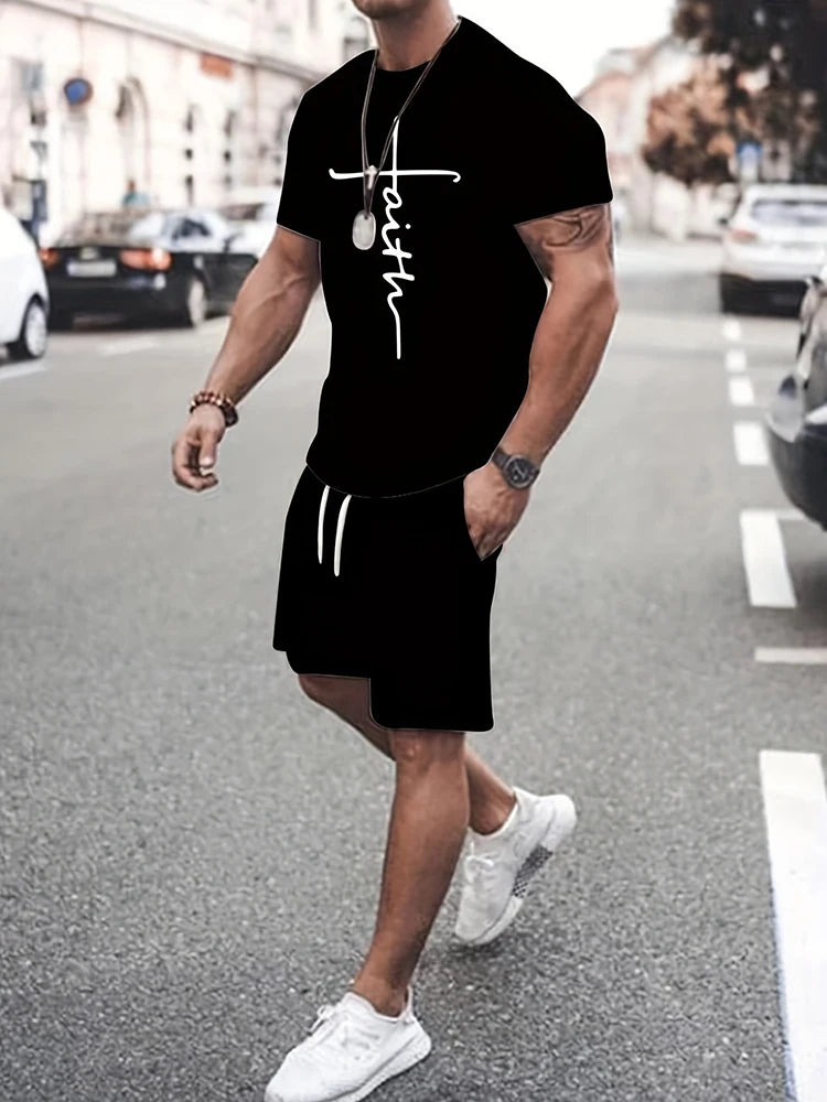 Summer Outdoor Street Fashion Men's T-shirts Everyday Casual Men's Athletic Shorts T-shirts And Drawstring Shorts Men's Sets
