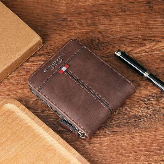 Men's Wallet Made of PU Wax Oil Skin Purse for Men Coin Purse Short Male Card Holder Wallets Zipper Around Money Coin Purse