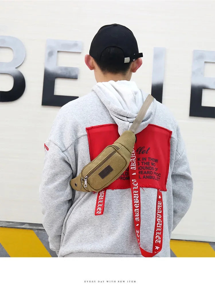 New Sports Waist Packs Casual Canvas Hidden Anti-theft Chest Bags Body Running for Men Women Tourist Cycle Crossbody Bag Pocket