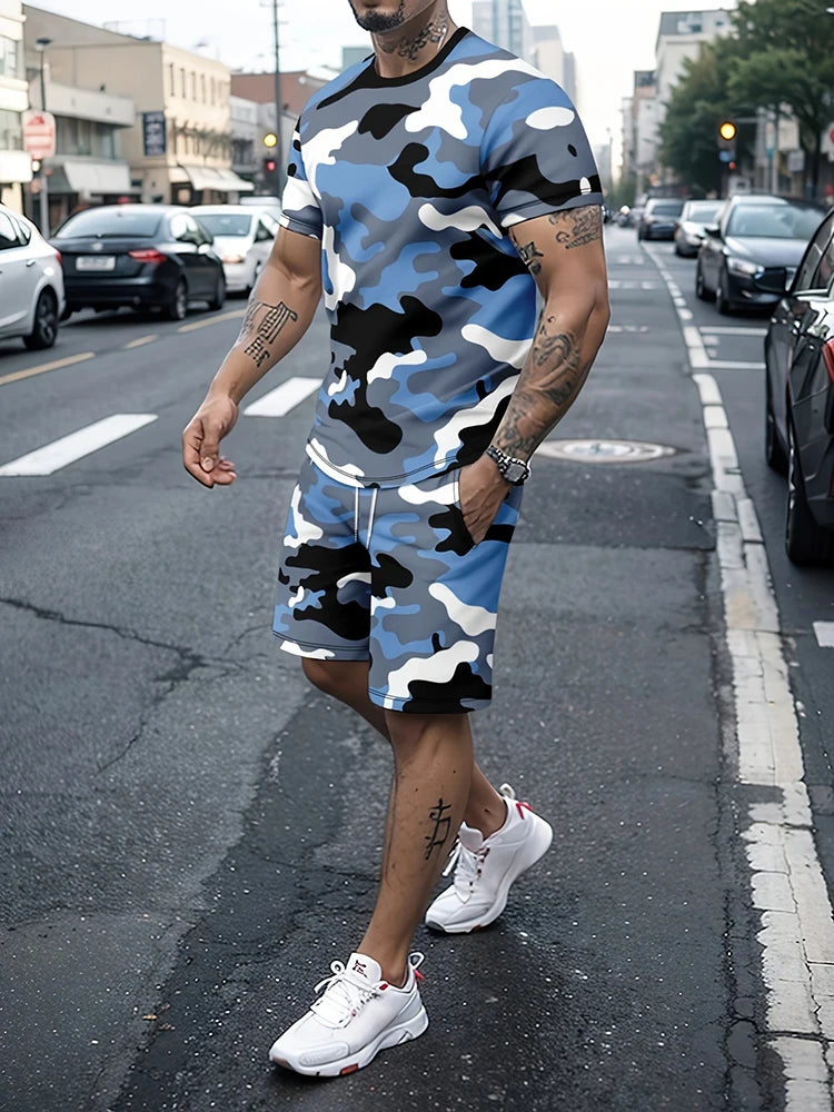 Summer Outdoor Street Fashion Men's T-shirts Everyday Casual Men's Athletic Shorts T-shirts And Drawstring Shorts Men's Sets