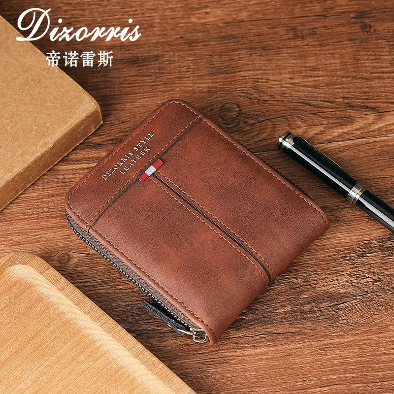 Men's Wallet Made of PU Wax Oil Skin Purse for Men Coin Purse Short Male Card Holder Wallets Zipper Around Money Coin Purse