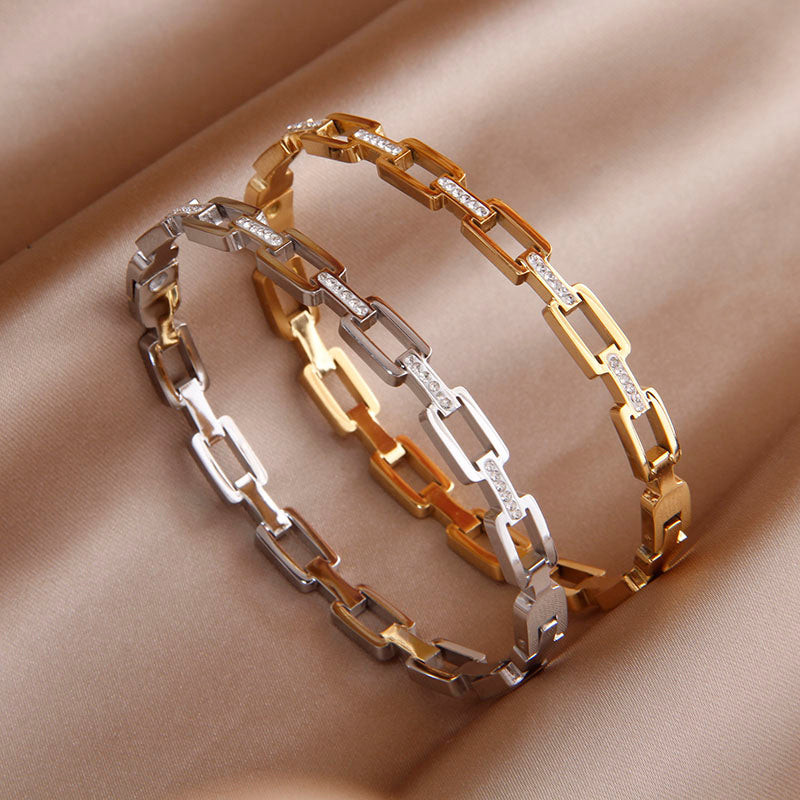 Classic Stainless Steel Hollow Geometric Charm Bracelet for Women Crystal Bracelets Rust-proof Wrist Jewelry Gift Party