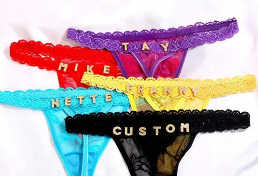 Personalized Thong With gold Charms, Custom Name Thong,