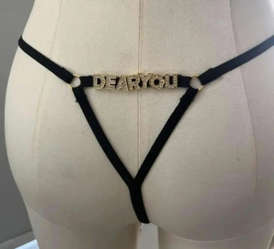 lack Rhinestone Name Thong – Custom Personalized Sparkle for Her