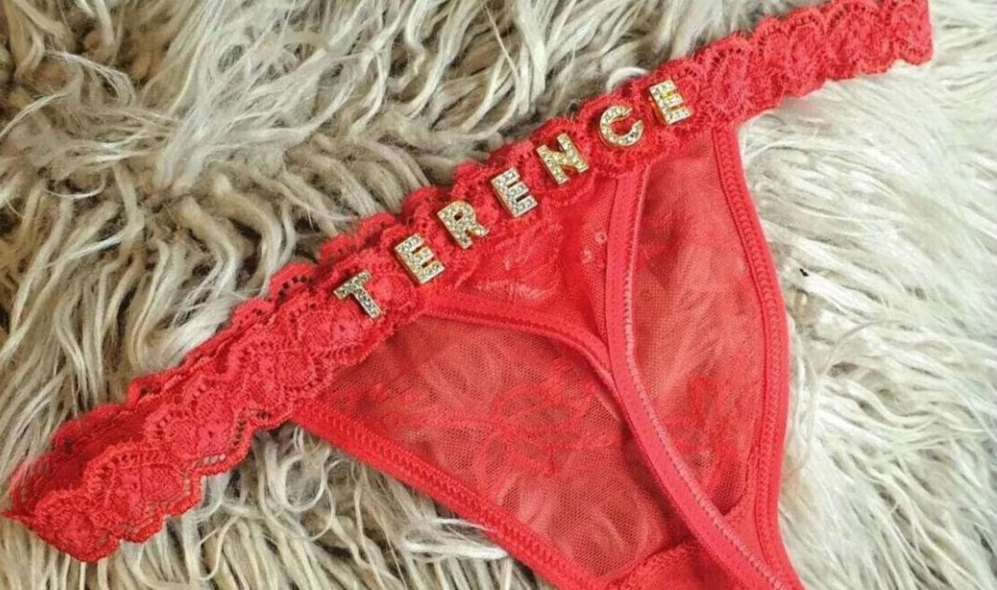 Personalized Thong With gold Charms, Custom Name Thong,