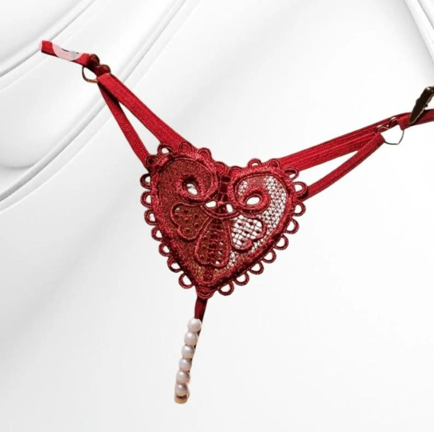 Customized Gold Rhinstone Sexy Heart Embroided Pearl Decor Thong