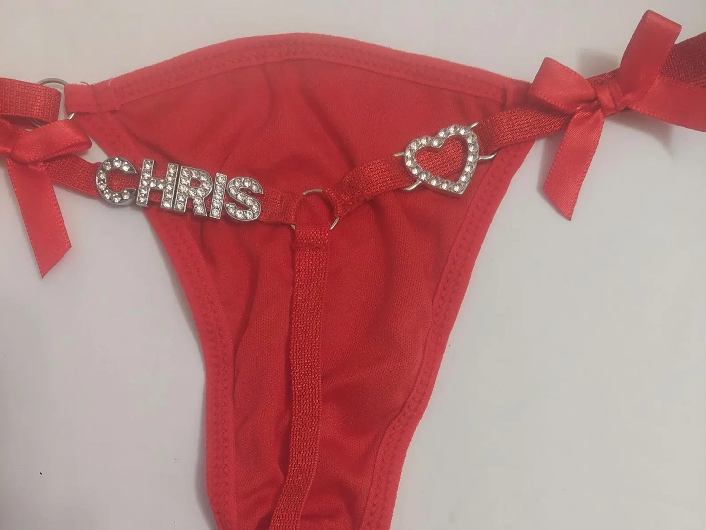 Personalized Bow Thong With Silver or Golden Charms,Custom Name Thong