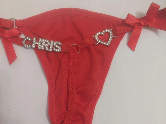 Personalized Bow Thong With Silver or Golden Charms,Custom Name Thong